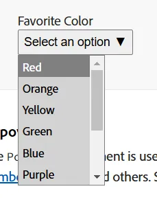 Selectが開かれていて、一番上の"Red"の選択肢にフォーカスが当たっている
